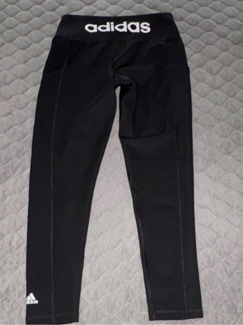 adidas Black Leggings with White Logo Waistband
